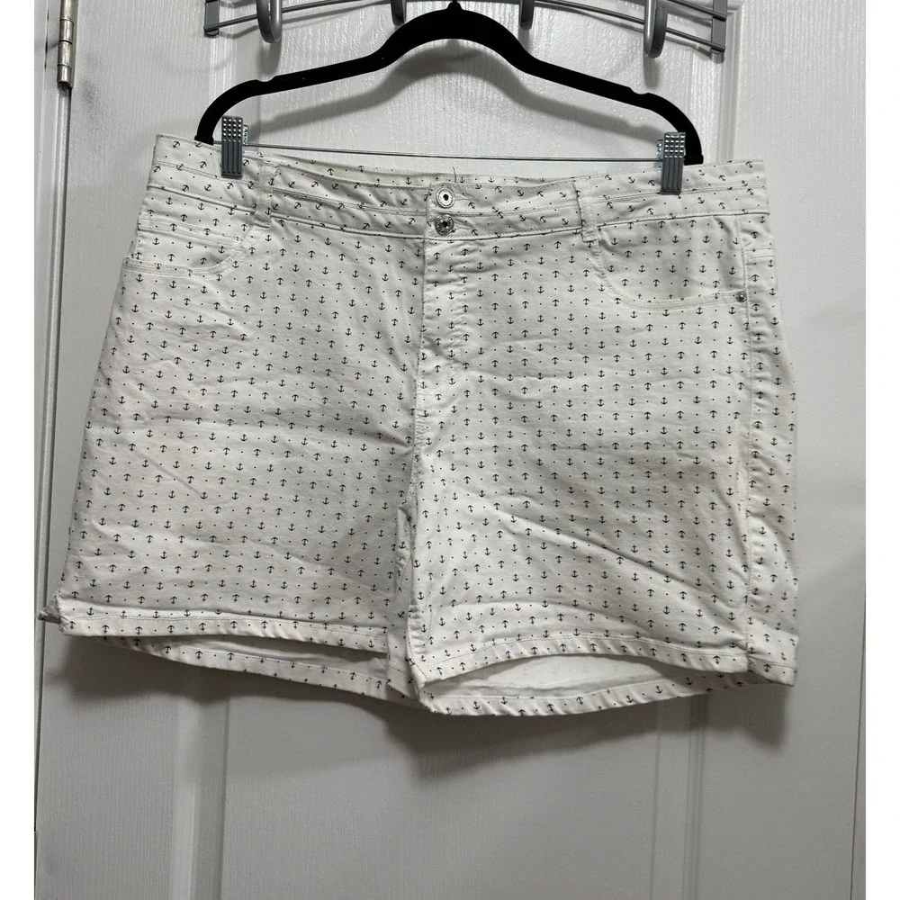Stitch Star Womens Size 20W White Anchor Print Denim Shorts Casual‎ Nautical